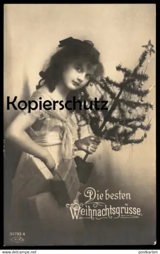 ALTE POSTKARTE WEIHNACHTEN KIND MIT CHRISTBAUM christmas tree arbre de noel enfant jeune femme girl child cpa postcard