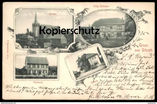 ALTE POSTKARTE GRUSS AUS URBACH VILLA BRÖCHER PASTORAT KIRCHE SCHULE KÖLN PORZ cpa postcard AK Ansichtskarte