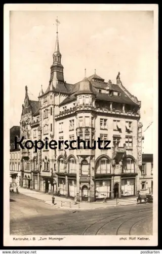 ALTE POSTKARTE KARLSRUHE ZUM MONINGER GASTSTÄTTE RESTAURANT PHOT. ROLF KELLNER cpa postcard AK Ansichtskarte