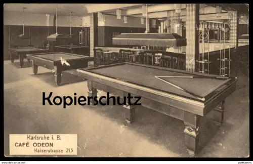ALTE POSTKARTE KARLSRUHE CAFÉ ODEON KAISERSTRASSE 213 BILLARD Billiards Billiard snooker cpa postcard AK Ansichtskarte
