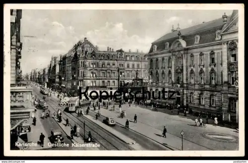 ALTE POSTKARTE KARLSRUHE OESTLICHE KAISERSTRASSE 1938 Strassenbahn Tram tramway Photo Schmitz cpa postcard Ansichtskarte