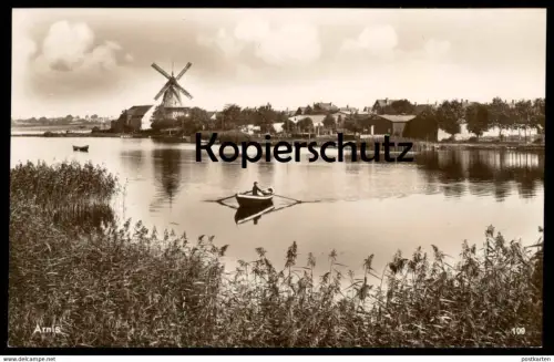 ALTE POSTKARTE ARNIS WINDMÜHLE Mühle Mill Moulin Windmill Molen Ruderboot Schleswig-Holstein cpa postcard Ansichtskarte