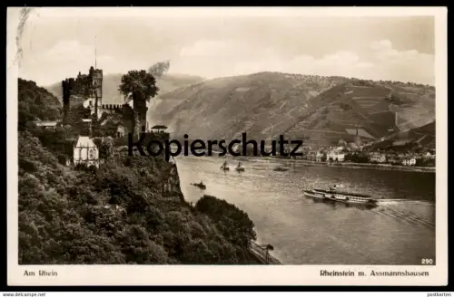 ALTE POSTKARTE BURG RHEINSTEIN MIT ASSMANNSHAUSEN AN BORD M.S. GRAF ZEPPELIN Dampfer steamer steamship bateau à vapeur