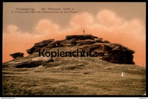 ALTE POSTKARTE ALTVATERGEBIRGE DER PETERSTEIN HRUBY JESENEK SCHLESIEN MALA MORAVKA MÄHREN SUDETEN Ceska Republika cpa AK