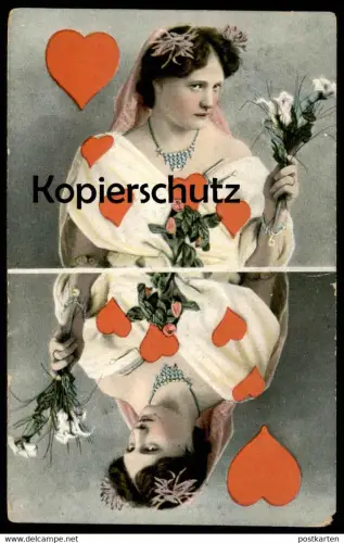 ALTE POSTKARTE HERZ-DAME SPIELKARTE FRAU ROSE WOMAN FEMME KARTENSPIEL hearts playing card coeur Schmuck bijoux jewellery