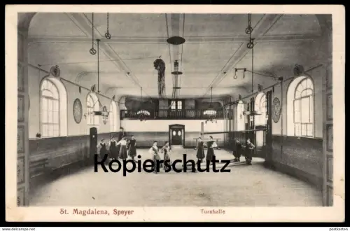 ALTE POSTKARTE ST. MAGDALENA SPEYER AM RHEIN TURNHALLE halle de gymnastique gym cpa postcard AK Ansichtskarte