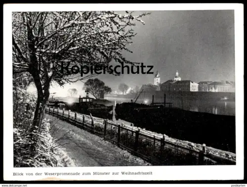 ALTE POSTKARTE HAMELN BLICK VON DER WESERPROMENADE ZUM MÜNSTER ZUR WEIHNACHTSZEIT Frachtschiff Freight Ship Cargo Schiff