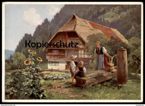 ÄLTERE POSTKARTE ALTES SCHWARZWALDHAUS BAUERNHAUS IM SCHWARZWALD NACH GEMÄLDE VON WILLY MORALT BLACK FOREST sunflower AK