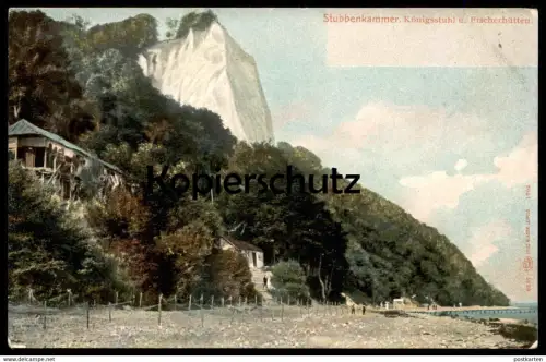 ALTE POSTKARTE INSEL RÜGEN STUBBENKAMMER KÖNIGSSTUHL UND FISCHERHÜTTEN fishing hut Ruegen Ansichtskarte postcard cpa AK