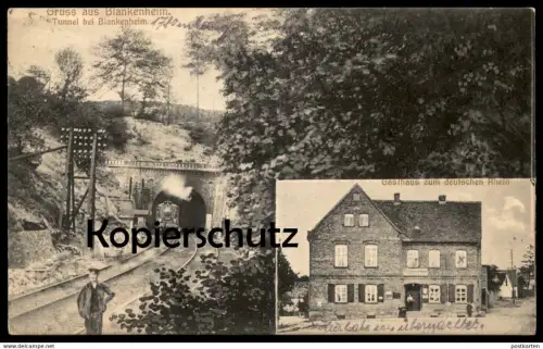 ALTE AK BLANKENHEIM TUNNEL GASTHAUS ZUM DEUTSCHEN RHEIN DAMPFLOK steam engine locomotive à vapeur Mansfeld Helbra Harz