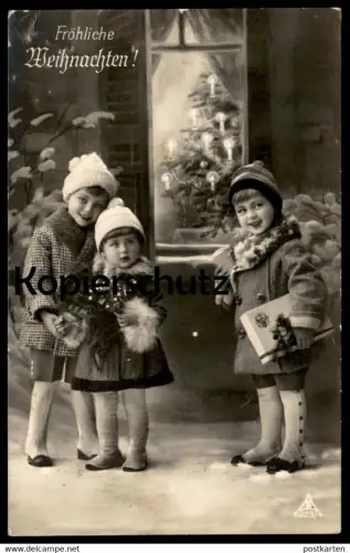 ALTE POSTKARTE WEIHNACHTEN REH KINDER KIND christmas tree child children enfant enfants Pelz cpa postcard Ansichtskarte