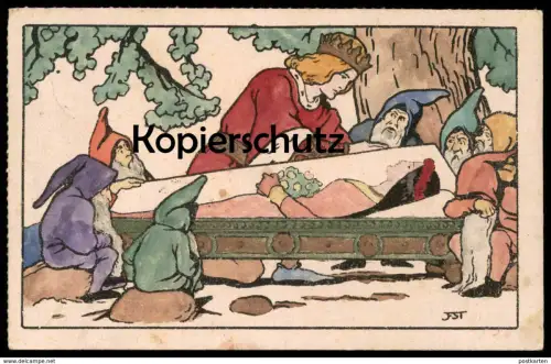 ALTE POSTKARTE SCHNEEWITTCHEN UND DIE SIEBEN ZWERGE Snow White Blanche-Neige dwarfs nains Märchen fairy tale Prinz Grimm