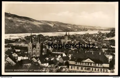 ALTE POSTKARTE BINGEN BINGERBRÜCK NAHEMÜNDUNG ZUGEFRORENER RHEIN 1929 EIS rhin gelé rhine frozen postcard Ansichtskarte