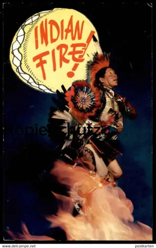 ÄLTERE POSTKARTE INDIAN FIRE Cief Indianer Indians Indien Kopfschmuck feather headdress coiffe Feuer feu cpa postcard