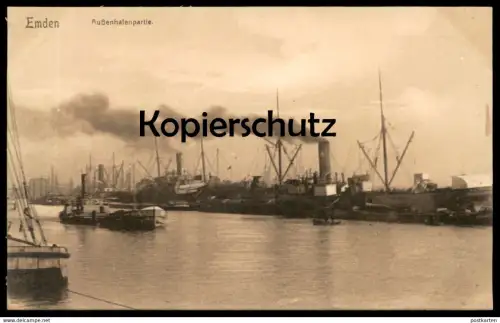ALTE POSTKARTE EMDEN AUSSENHAFENPARTIE Dampfer Steamship steamer Steamboat bateau à vapeur cargo ship Hafen harbour port