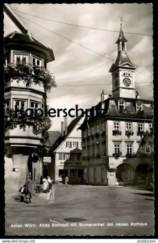 ALTE POSTKARTE AALEN WÜRTTEMBERG ALTES RATHAUS MIT BLUMENERKER AM NEUEN RATHAUS OBERHEMDEN METZGEREI WIED Ansichtskarte