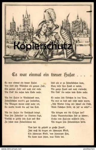 ALTE POSTKARTE LIEDERKARTE ES WAR EINMAL EIN TREUER HUSAR KÖLN KARNEVAL Carneval Coeln musique folklorique song postcard