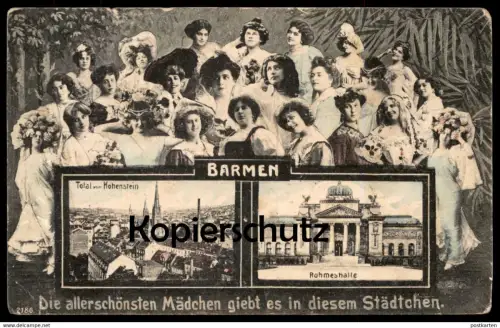 ALTE POSTKARTE BARMEN WUPPERTAL DIE ALLERSCHÖNSTEN MÄDCHEN .. montage photo Fotomontage Frauen Femmes Women Humor Humour
