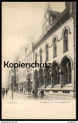 ALTE POSTKARTE LÜBECK KÖNIGSTRASSE MIT REICHSBANKGEBÄUDE Reichsbank Bank cpa postcard AK Ansichtskarte