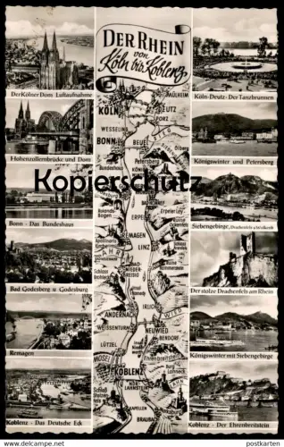 ÄLTERE POSTKARTE DER RHEIN VON KÖLN BIS KOBLENZ RHEINGOLD SERIE DRUCKFEHLER BEI VERLAGSORT: KÄLN ANSTATT KÖLN