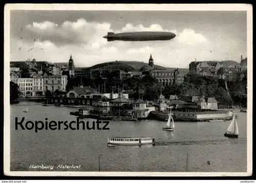 ALTE POSTKARTE HAMBURG ALSTERLUST IDUNA VERSICHERUNG ZEPPELIN LUFTSCHIFF Airship dirigeable aéronef aérostat postcard AK