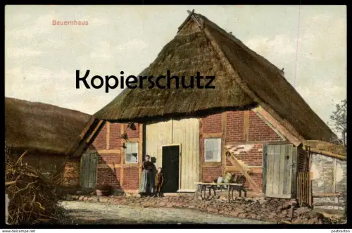 ALTE POSTKARTE BAUERNHAUS BAUERNHOF farm house ferme Milchkanne bidon à lait Reetdach Ostfriesland Niedersachsen