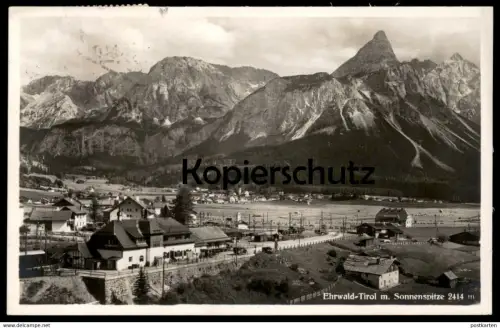 ALTE POSTKARTE EHRWALD TIROL MIT SONNENSPITZE 1932 BAHNHOF Waggon station gare railway railroad postcard Ansichtskarte