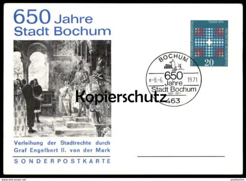 ÄLTERE POSTKARTE BOCHUM 650 JAHRE STADTRECHTE 08.06.1971 STADT Sonderstempel Briefmarke Michel 648 Katholikentag Trier