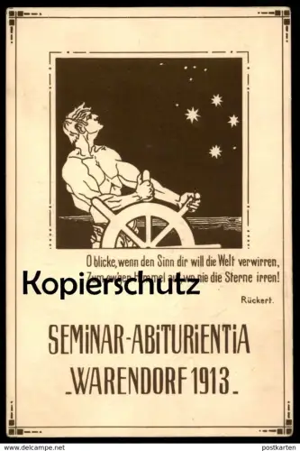 ALTE POSTKARTE WARENDORF SEMINAR-ABITURIENTIA 1913 Abitur Abi Studentica Studentika Steuer Sterne rudder helm gouvernail