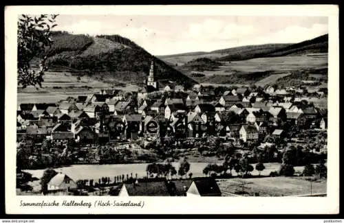 ÄLTERE POSTKARTE SOMMERFRISCHE HALLENBERG HOCHSAUERLAND FACHWERK 1953 Bahnpost-Stempel Zug 1496 Bestwig - Frankfurt cpa