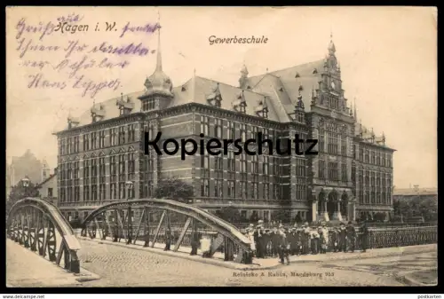 ALTE POSTKARTE HAGEN IN WESTFALEN GEWERBESCHULE 1902 Schule school école cpa postcard AK Ansichtskarte