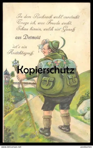 ALTE POSTKARTE DETMOLD SYSTEMKARTE WANDERER 1928 ANSICHTSGRUSS LEPORELLO Rucksack carte à systeme postcard Ansichtskarte