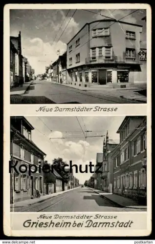 ALTE POSTKARTE GRIESHEIM BEI DARMSTADT NEUE DARMSTÄDTER STRASSE KARL HOFMANN EISENWAREN FRISEUR Strassenbahn postcard AK
