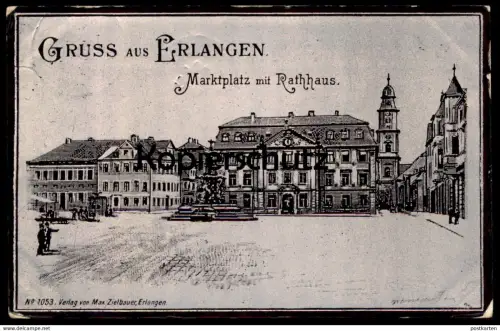 ALTE SILBER-POSTKARTE GRUSS AUS ERLANGEN MARKTPLATZ MIT RATHHAUS 1899 Rathaus cpa argent silver postcard Ansichtskarte