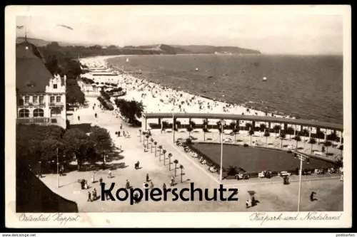 ALTE POSTKARTE ZOPPOT KURPARK UND NORDSTRAND 1938 Pommern Stempel Freie Stadt Danzig Sopot cpa postcard AK Ansichtskarte