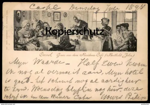 ALTE POSTKARTE CASSEL GRUSS AUS DEM RESIDENZ-CAFÉ BERTHOLD JOHN Kassel Künstler W. Behrens Kuchen cake gateau postcard