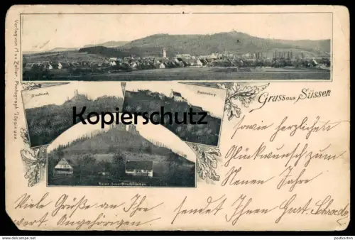 ALTE AK GRUSS AUS SÜSSEN STAUFENECK RAMMSBERG RUINE SCHARFFENSCHLÖSSCHEN Scharfenberg Scharfenschloss Süßen Suessen cpa