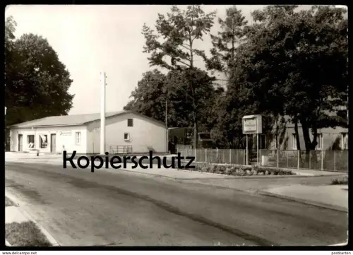 ÄLTERE POSTKARTE DAHMEN KREIS TETEROW KONSUM KAUFHALLE GASTSTÄTTE SILBERPAPPEL LKW IFA L60 oder W50 Pickup camion truck