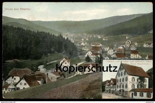 ALTE POSTKARTE GRUSS AUS OBERTAL GASTHOF UND PENSION ZUM GOLDENEN ADLER BES. ERNST FINKBEINER Baiersbronn Schwarzwald AK