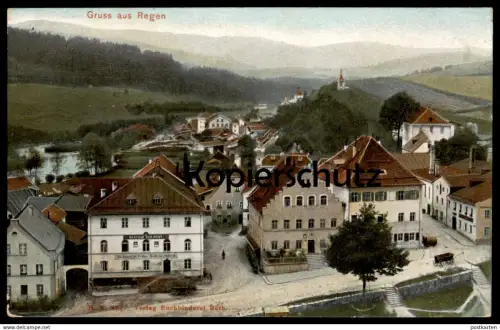 ALTE POSTKARTE GRUSS AUS REGEN GASTHOF ZUR POST PANORAMA Verlag H. N. Buchbinderei Roth postcard cpa AK Ansichtskarte