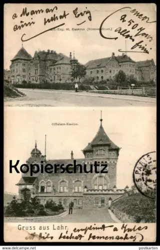 ALTE POSTKARTE GRUSS AUS LAHR ART.-REG. 66 KASERNE STRASSENFRONT OFFIZIERS-KASINO Caserne Casern cpa postcard AK