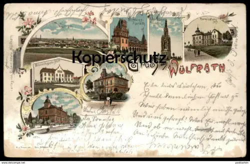 ALTE LITHO POSTKARTE GRUSS AUS WÜLFRATH 1898 WILHELM-AUGUSTA-STIFT SCHLOSS APRATH HERMINGHAUS-STIFT Ansichtskarte cpa AK
