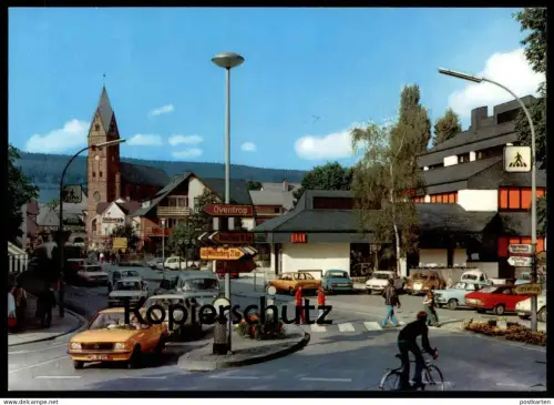 ÄLTERE POSTKARTE OLSBERG BAHNHOFSTRASSE SAUERLAND OPEL VOLKSWAGEN FAHRRAD Schild Öventrop Meschede Auto Autos Car Cars