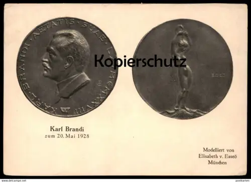 ALTE POSTKARTE PROFESSOR KARL BRANDI 1928 ELISABETH VON ESSEÖ MÜNCHEN money coin Münze Medaille Medal Monnaie Nude Nu