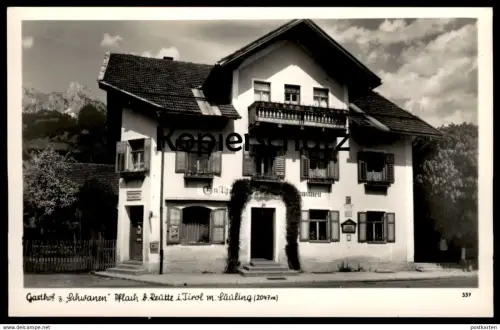 ÄLTERE POSTKARTE PFLACH BEI REUTTE TIROL MIT SÄULING GASTHOF ZUM SCHWANEN Schild Postauto Haltestelle Max Ostheimer AK