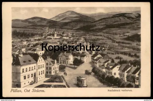 ALTE POSTKARTE PÖLLAU OST STEIERMARK Bus Kutsche Steiermark Radierung ? Etching Gravure postcard Marke Posthorn 2 Kronen