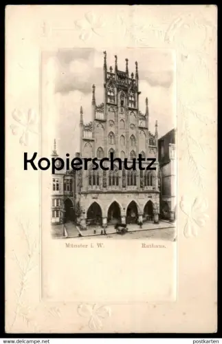 ALTE PRÄGE POSTKARTE MÜNSTER W. RATHAUS NEUJAHR HUFEISEN KLEEBLATT Shamrock Horseshoe Embossed cpa gaufrée gauffrée