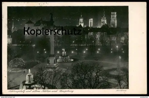 ALTE POSTKARTE STUTTGART IM LICHTERGLANZ 1930 SCHLOSSPLATZ MIT ALTEM SCHLOSS &amp; UMGEBUNG Castle Chateau phot. Paul Ho