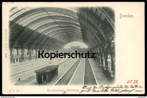 ALTE POSTKARTE DRESDEN HAUPTBAHNHOF MITTELHALLE Bahnhof Gare Station Hanschriftlich Beschreibung des Bahnhofs postcard