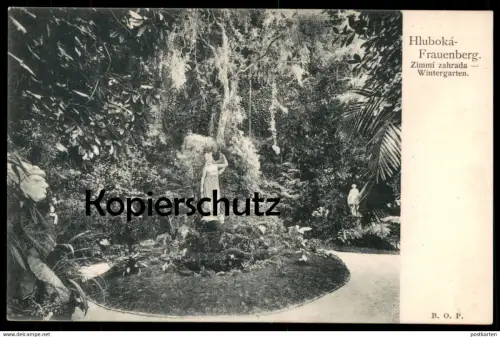 ALTE POSTKARTE HLUBOKÁ-FRAUENBERG WINTERGARTEN Zimmi zahrada Hluboká nad Vltavou Frauenberg Ceska Czech Park parc Woman